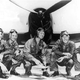 The first Blue Angel Flight Demonstration Squadron (1946–1947), assembled in front of one of their Grumman F6F Hellcats (l to r): Lt. Al Taddeo, Solo; Lt. (J.G.) Gale Stouse, Spare; Lt. Cdr. R.M. “Butch” Voris, Flight Leader; Lt. Maurice “Wick” Wickendoll, Right Wing; Lt. Mel Cassidy, Left Wing.